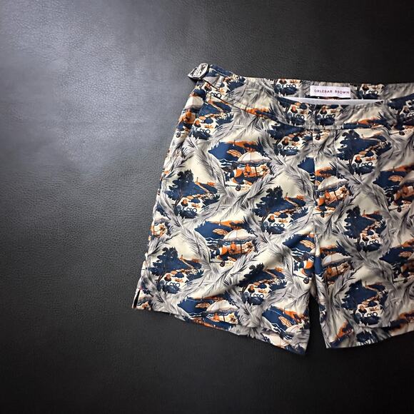 Orlebar Brown Trunks Mens 32 Beige All Over Print Hybrid Shorts Mesh Lined Zip - Picture 3 of 12